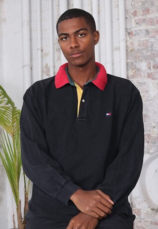 VINTAGE TOMMY HILFIGER LOGO RUGBY BLACK