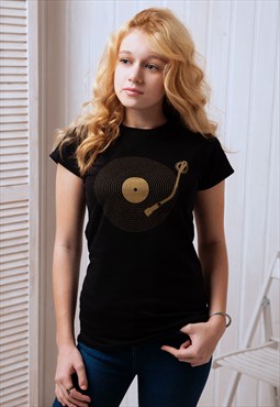 Turntable LP Vinyl Record Player Printed Women's T Shirt Tee