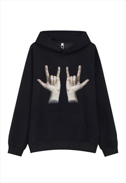 Sing language hoodie thumbs up pullover punk top black