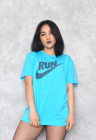 VINTAGE 1990S NIKE RUN AQUA TURQUOISE T-SHIRT