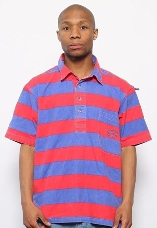 VINTAGE STRIPED POLO SHIRT RED AND BLUE