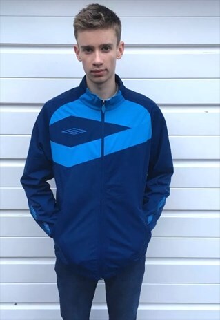 MENS VINTAGE 80S 90S BLUE UMBRO SPORTS ZIPPER JACKET COAT