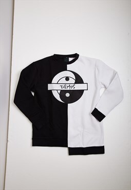 Black White logo Patchwork Heavy Oversized Sweatshirt