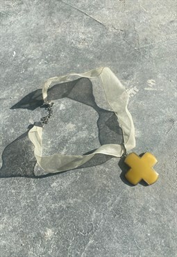  Vintage late 90 Cross Ribbon  Necklace