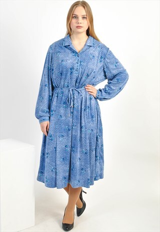 VINTAGE 80S MIDI DRESS IN BLUE