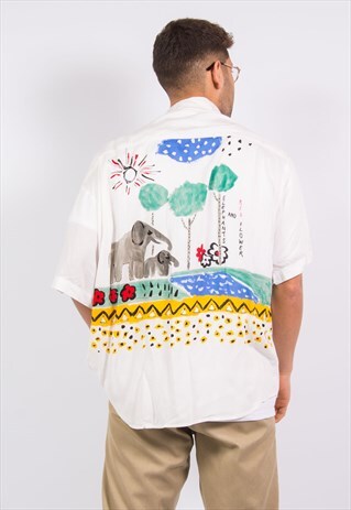 90S ELEPHANT PRINT SHORT SLEEVE SHIRT RAYON