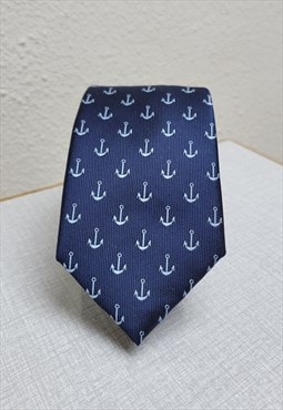 Navy Blue Pirate Anchor Pocket Pattern Men Tie