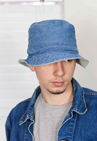 VINTAGE REVERSIBLE DENIM BUCKET HAT 90S ONE SIZE 4.3
