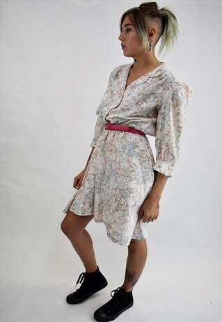 VINTAGE 80S RE-WORKED PASTEL FLORAL MINI TEA DRESS