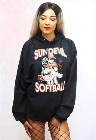 1990S VINTAGE BLACK AND RED SOFTBALL SWEATER