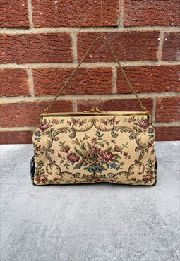 50s Fabric Floral Tapestry Bag With a Chain Strap