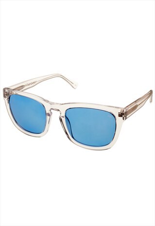 POLARIZED SUNGLASSES WITH BLUE LENSES AND CORE-WIRE TEMPLES