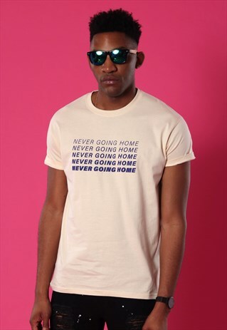 NEVER GOING HOME BLUE DESIGN ON CREAM TSHIRT