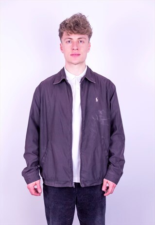VINTAGE RALPH LAUREN CHECK LINED HARRINGTON JACKET BLACK XL