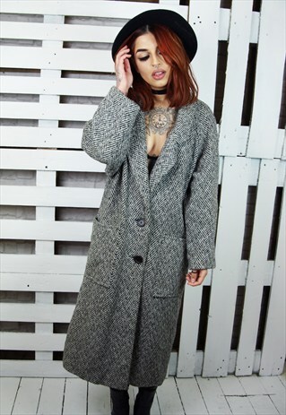 CHEVRON PRINT LONGLINE VINTAGE 80'S WOOL BLEND COAT