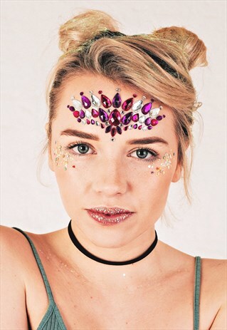 TEMPTRESS-PINK/PURPLE AND SILVER ONE PIECE FESTIVAL FACE GEM
