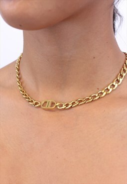 Thick 18k Gold Choker Chain Double D Lock Charm 