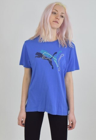 VINTAGE 90S BLUE PUMA CREW NECK T SHIRT