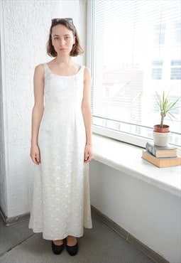 Vintage Ivory Embroidered A Line Maxi Wedding Dress