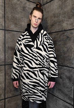 Zebra trench coat stripe woolen Mac animal print jacket