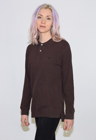 VINTAGE 90S BROWN RALPH LAUREN LONG SLEEVE POLO SHIRT