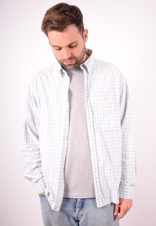 FILA MENS VINTAGE SHIRT MEDIUM WHITE CHECK 90S