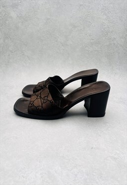 Gucci Heels GG Mules Authentic Sandals Brown Logo 37 / 4 