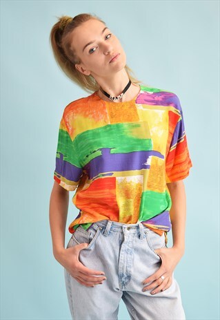80'S RETRO COLOUR BLOCK OVERSIZED BLOUSE TOP