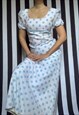 VINTAGE 60S WHITE MAXI EMPIRE WAIST DRESS, POLKA DOTS, UK10