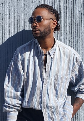 90S PREPPY SKATER VERTICAL STRIPE OXFORD SHIRT XL
