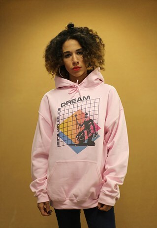 OVERSIZED PINK HOODIE WITH ABSTRACT 90S VAPOURWAVE DESIGN