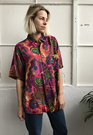 VINTAGE 80' BEAUTIFUL AMAZING PINK UNISEX COLORFUL SHIRT