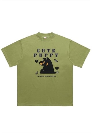 Puppy slogan t-shirt animal print tee grunge top in green