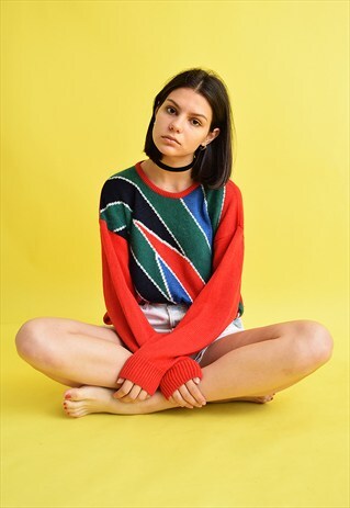 80'S ABSTRACT PATTERN OVERSIZED MOM'S KNIT JUMPER TOP