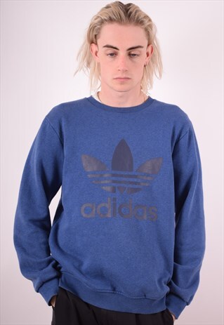 ADIDAS MENS VINTAGE SWEATSHIRT JUMPER MEDIUM BLUE 90S