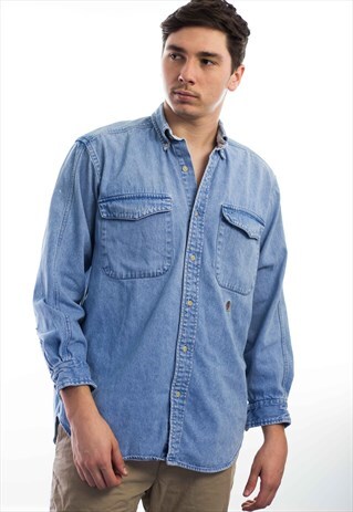 VINTAGE TOMMY HILFIGER LOGO DENIM SHIRT 90S S 19.7