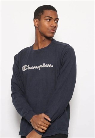 VINTAGE CHAMPION SPELLOUT LONG SLEEVE T-SHIRT NAVY BLUE