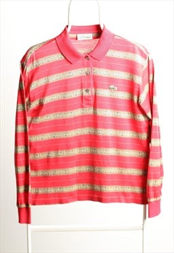 Vintage Lacoste Striped Logo Polo Top Red Gold Unisex Size M