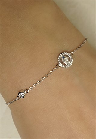 CUTE HAMSA HAND STERLING SILVER BRACELET