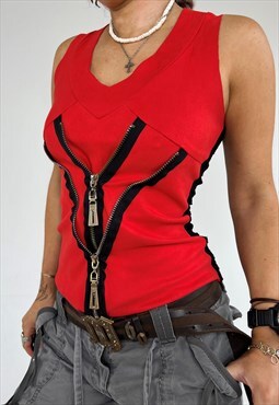 Vintage Y2k Top Vest Zipper Punk Goth Grunge 90s 2000s