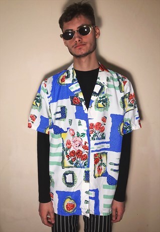 VINTAGE COLORFUL FLOWER PATTERNED SHIRT