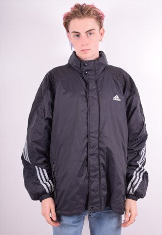 ADIDAS MENS VINTAGE PADDED JACKET LARGE BLACK 90'S