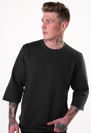 ESSENTIAL 3/4 SLEEVE JUMPER T-SHIRT - SMOKE HEATHER BLACK