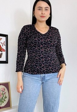 90s Floral Shirred Top