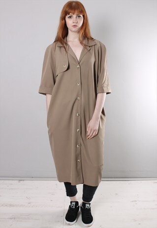 VINTAGE 80S BEIGE LONG TRENCH COAT MAC JACKET