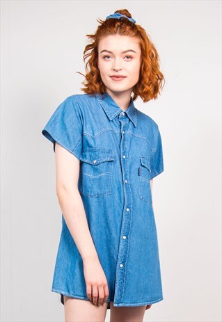 VINTAGE 90'S REWORKED DENIM SHIRT MINI DRESS