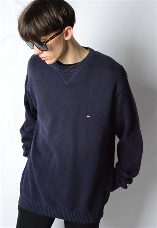 VINTAGE 90S NAVY BLUE KNIT TOMMY HILFIGER JUMPER
