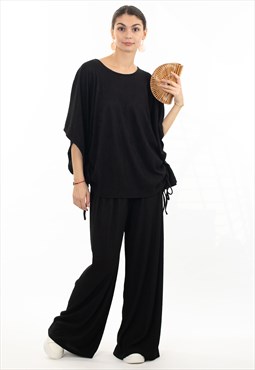 Cotton blend comfort stretch-jersey Lace up top and trousers