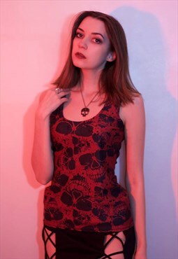 Gothic Red Skulls Pattern Tank Top