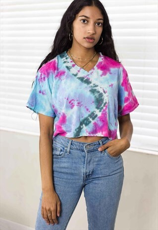 VINTAGE TIE DYE REWORKED CROP TOP 90S ONE SIZE 3.3